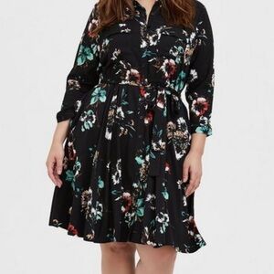 Torrid Mini Challis black floral Shirt Dress 3X 22 24